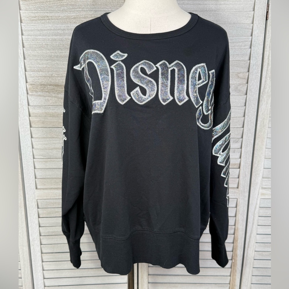 DISNEY PARKS Disneyland Spirit Jersey Black & Iridescent Shimmery Lettering-XL